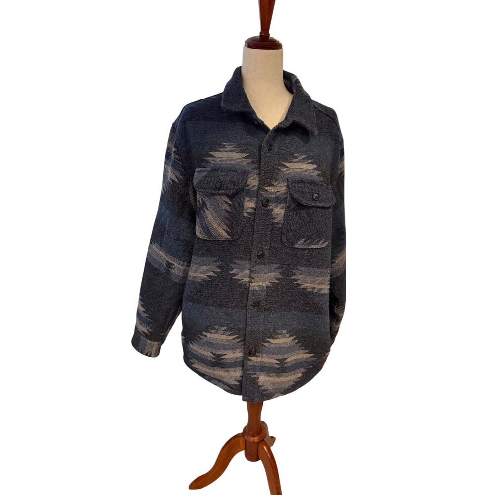 Jachs New York Mens Large Southwestern Aztec Shirt Jacket Blue Grey Corduroy